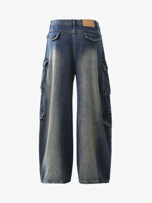 Jeans barrel cargo estilo workwear en lavado oscuro – espalda | XoKool