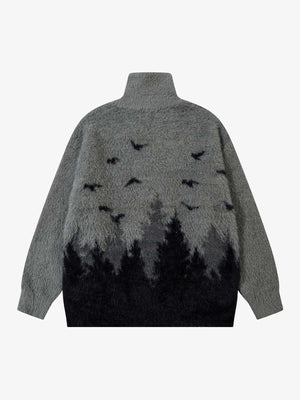 Fuzzy Vogel Zip Pullover – Grau, Rückansicht | XoKool