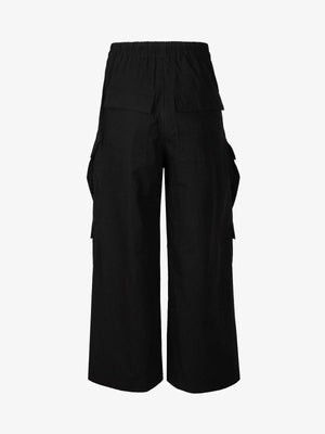 Black Wide Leg Cargo Pants with Drawstring – back view flat | XoKool