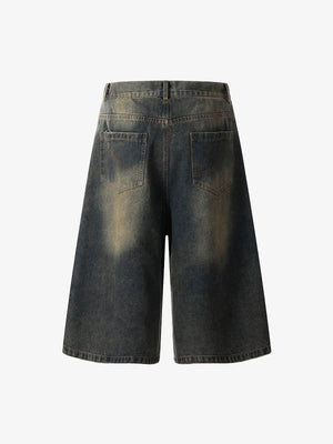 Jorts baggy azul oscuro con efecto lavado vintage – vista trasera plana | XoKool