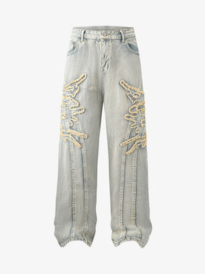 Raw edge patch jeans – Light Blue, front view | XoKool