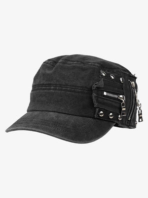 Washed Rivet Zipper Flat Top Cap - thumbnail 7