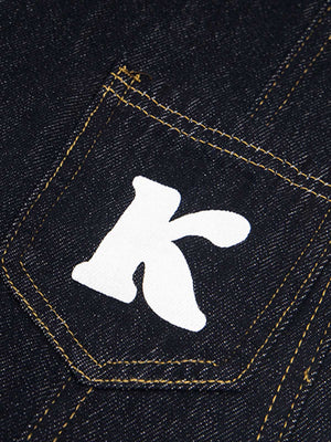Letter Patch Pocket Barrel Jeans with Charm – letter patch pocket close-up | XoKool