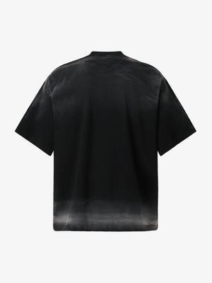Black Fade Boxy Graphic Tee with Block Letters – Black, back view | XoKool