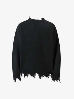 Distressed Pullover mit Quarter Zip und ausgefransten Kanten – Schwarz, Rückansicht | XoKool