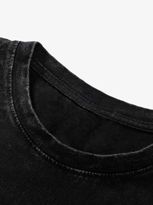 Washed Black Doberman Graphic Tee – Crew neck close-up | XoKool