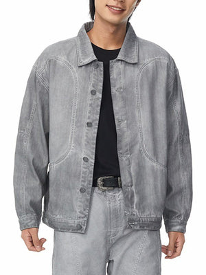 Retro Structured Dirty Wash Heavy Lapel Work Jacket - thumbnail 4