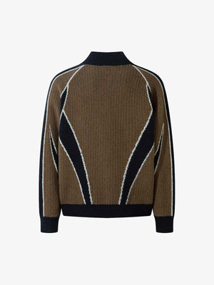 Retro Color Block Zip Strickjacke – Braun, Rückansicht | XoKool
