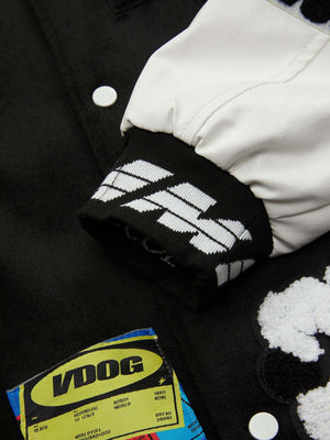 Black Varsity Jacket – cuff and patch close-up | XoKool