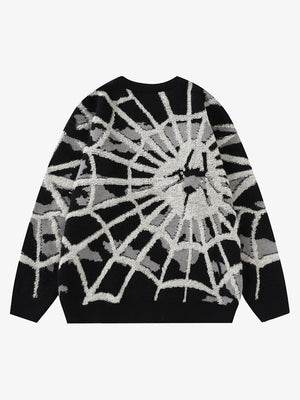 Spider Web Jacquard Knit Sweater – Black, back view | XoKool
