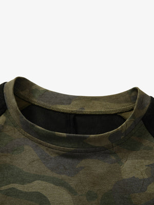 Olive Camo Raglan Longsleeve mit 7 Print hinten – Kragen, Nahaufnahme | XoKool