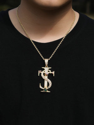 Dollarzeichen Kette – Gold, am Model | XoKool