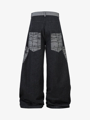 Black Wide Leg Jeans with Barbed Wire Pockets – back view | XoKool