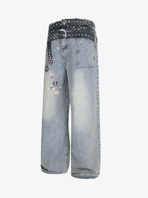 Printed belt jeans – Light Blue, side | XoKool