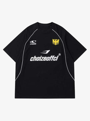 Fußballtrikot T-Shirt – Schwarz, Vorderseite flach ausgelegt | XoKool