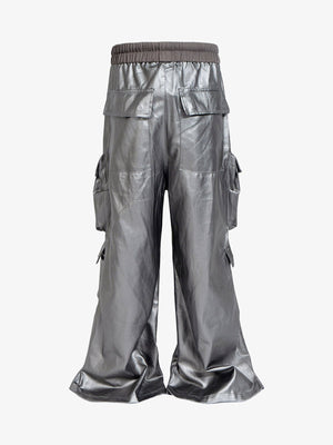 RO Style Matte Coated Leather Baggy Trousers - thumbnail 3