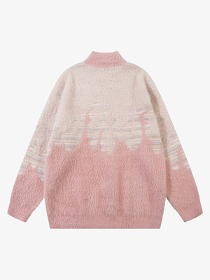 Pink Fuzzy Flame Jacquard Zip Up Cardigan – Pink, back view | XoKool