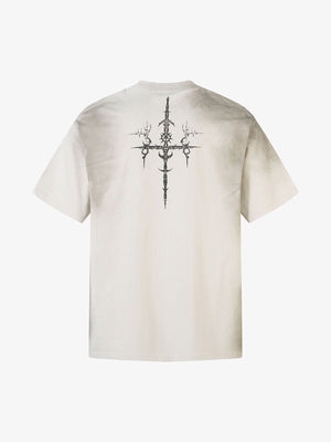 Heavy Cotton Washed Cross Shield Print T-shirt - thumbnail 2
