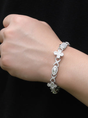 Iced Evil Eye and Cross Link Bracelet – On wrist | XoKool
