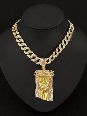 Iced Jesus Piece an Cuban-Link-Kette – Gold, an Büste | XoKool