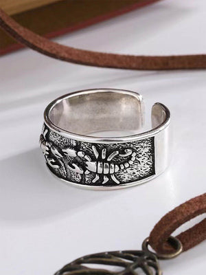 Adjustable Scorpion Ring in Antique Silver-Tone – Silver, front view on desk | XoKool