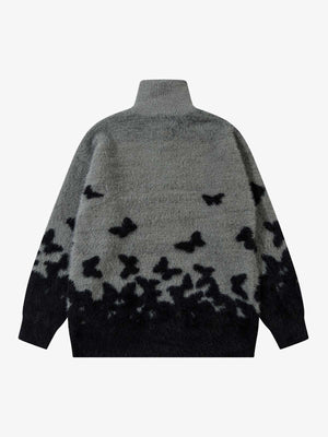Butterfly Jacquard Half Zip Pullover mit Stehkragen – Grau Schwarz Verlauf, Rückansicht | XoKool
