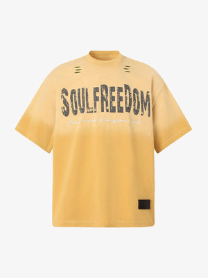 Distressed Graphic T-Shirt mit Dip-Dye-Verlauf – Gelb, Vorderseite flach | XoKool