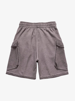 Short cargo en molleton délavé avec cordon de serrage – Mauve délavé, vue de dos | XoKool