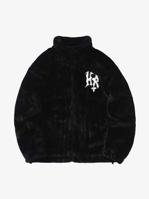 Chaqueta con cierre de piel sintética y bordado gótico – Negro, vista frontal | XoKool