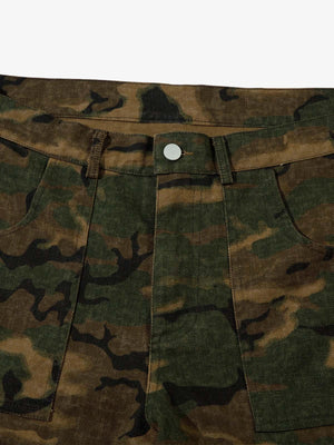 Woodland Camo Wide Leg Cargo Pants – waist close-up | XoKool