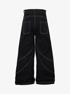 Black Baggy Jeans with Tribal Embroidery – back flat | XoKool