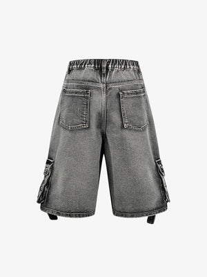 Denim cargo shorts – Washed Grey, back view | XoKool