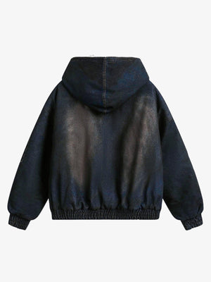 Hooded denim jacket – back flat view | XoKool