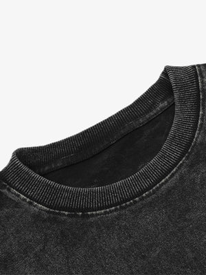 Washed Black Studded T-Shirt with Chrome Lettering – Collar close-up | XoKool