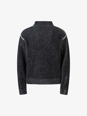 Graffiti Jacquard Mock Neck Knit Sweater – Black, back view | XoKool