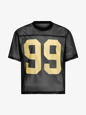 Cropped Mesh Football Trikot mit 99 Print – Schwarz, Vorderansicht | XoKool