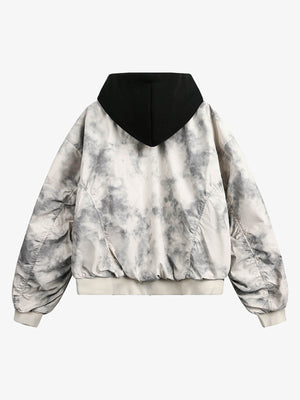 Tie-Dye Cropped Bomber Jacket with Hood – Cream tie-dye, back view | XoKool