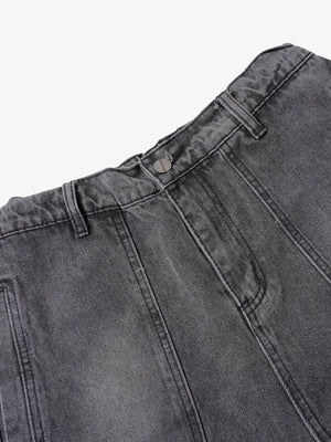 Grey Washed Cargo Jeans – front waist close-up | XoKool