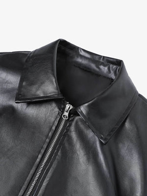 Patchwork Pu Leather Motorcycle Jacket - thumbnail 3
