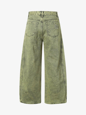 Ripped Cropped Barrel Jeans in Acid Green or Blue – Acid Green flat back | XoKool