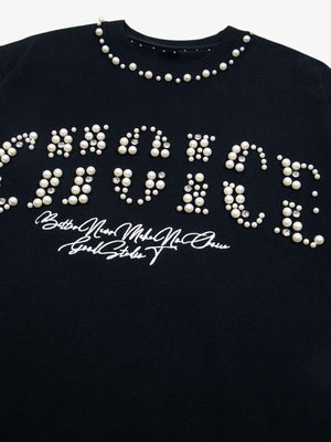 T-Shirt mit Perlen-Schriftzug – Detail Perlen-Lettering | XoKool