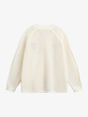 Vintage Ripped Long Sleeve Knitted Jersey V-Neck Sweater - thumbnail 3