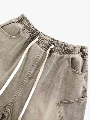 Washed Grey Jeansshorts mit Kordelzug – Bund und Kordelzug Detail | XoKool