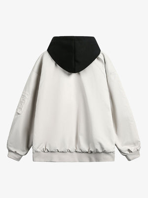 Layered Hooded Bomber Jacket with Zip Pockets – Light Grey, back view | XoKool