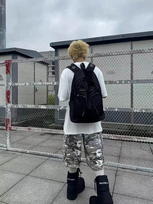Metal Partition Multi-Pocket Nylon Backpack - thumbnail 3