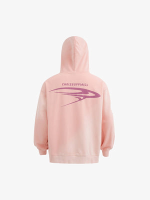 Washed Oversized Hoodie mit Halbmond-Print – Washed Rosa, Rückansicht | XoKool