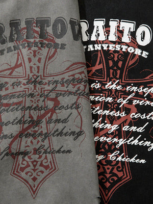 Distressed Ripped Graphic Cross Print Vest - thumbnail 8