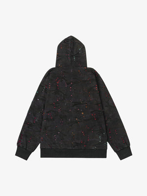 Washed Black Camo Zip Up Hoodie – Black Camo, back view | XoKool