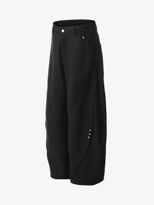 Barrel Pants with Curved Seams and Knee Rivets – Black, side | XoKool