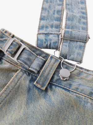 Light Blue Wide Leg Jeans with Detachable Straps – strap hook close-up | XoKool